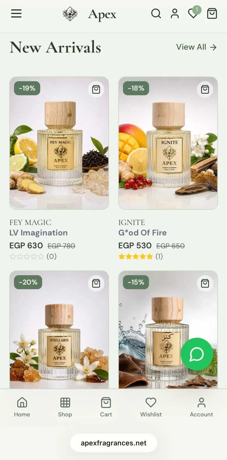 The same Apex store on a phone: new arrivals with prices